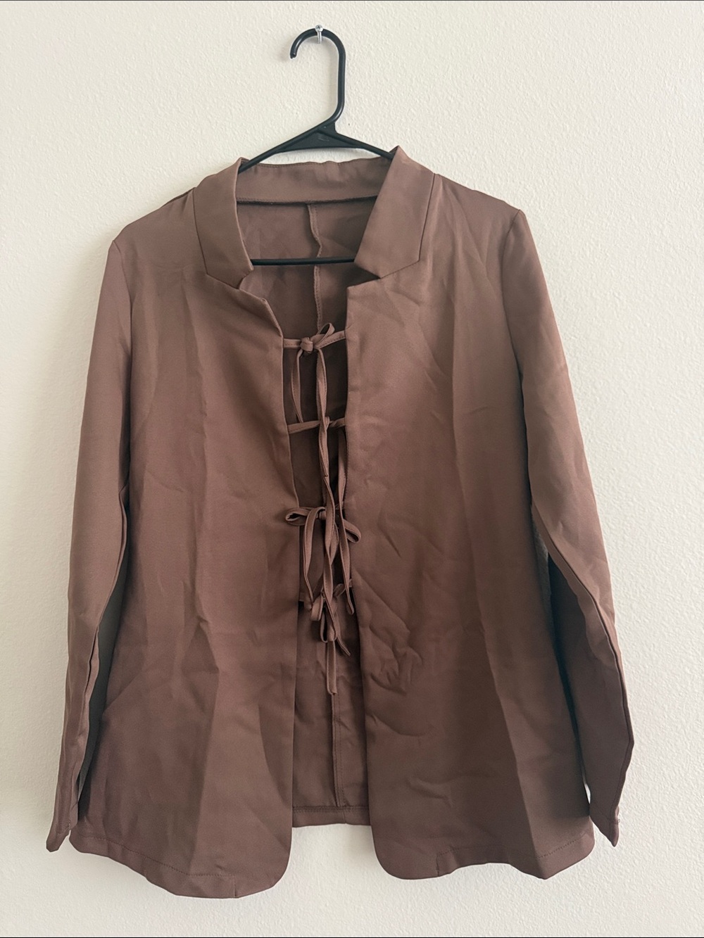 SHEIN Brown Long-Sleeve Tie-Front Button Down Shirt